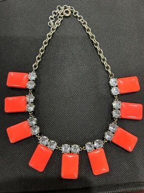 Statement Neon Coral Red Rectangle Pendant Necklace